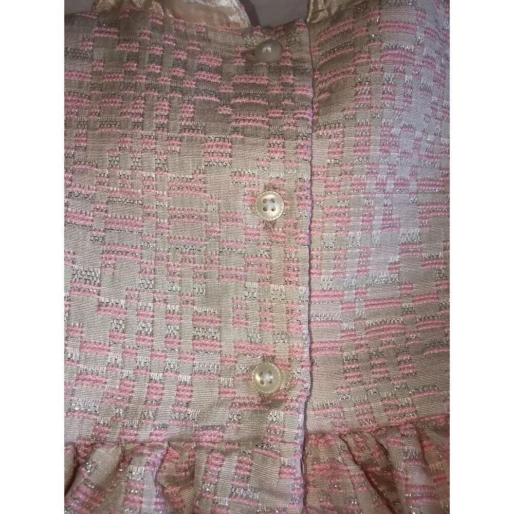 Pink Silver Baby Dress Size 6-9mths Ruffle Hem Collar Short Sleeve Underpants